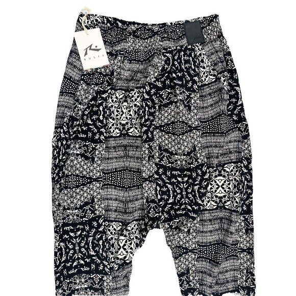 White Pants - Rusty White Black Printed Casual Lightweight Grage Pants Size M